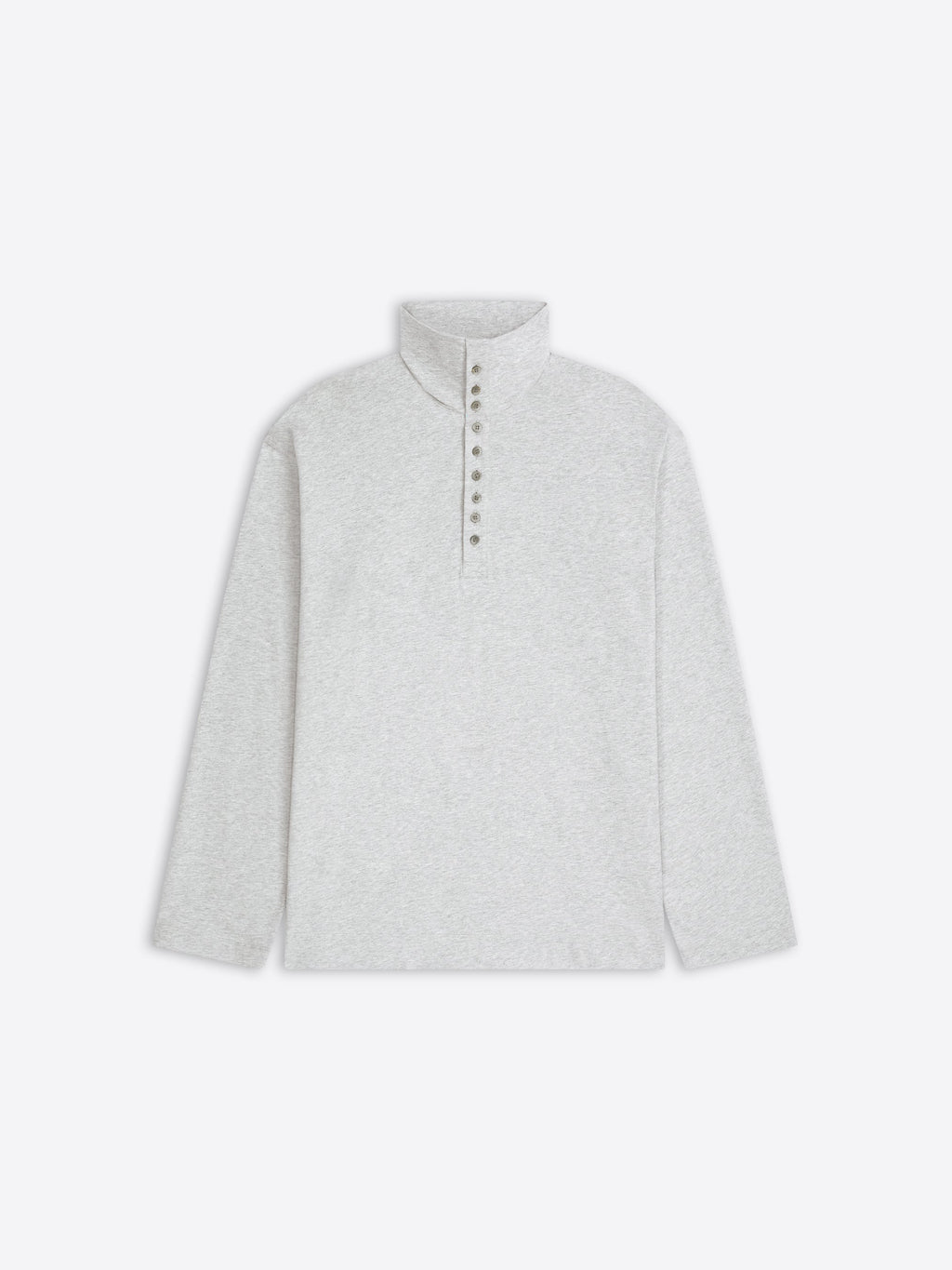 Light gray long-sleeve turtleneck tee on a white background