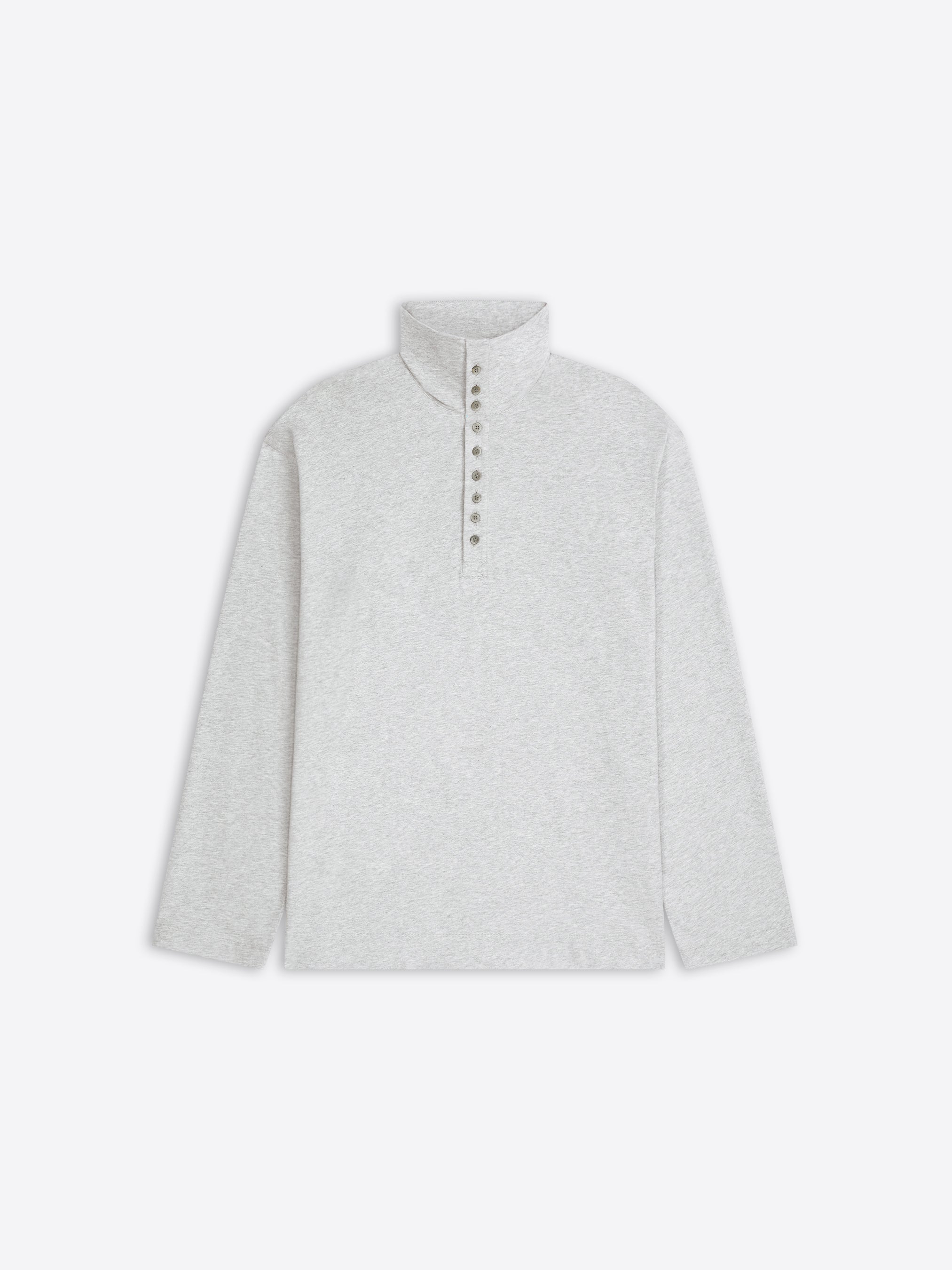 Light gray long-sleeve turtleneck tee on a white background