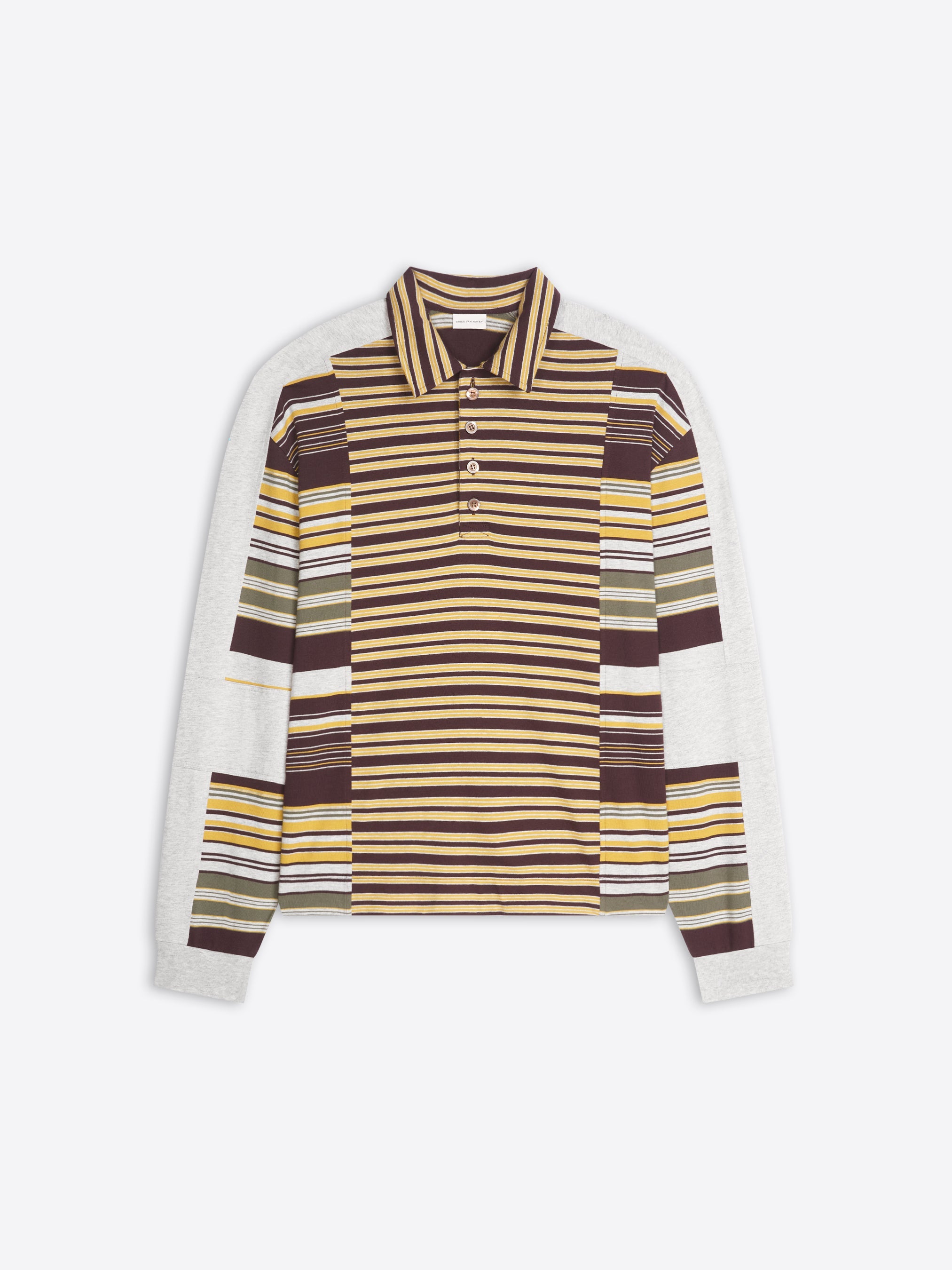 Striped polo with a mix of colors on a white background